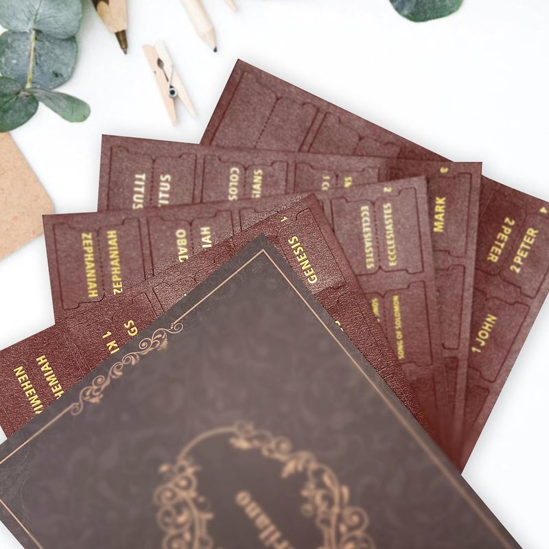 Erilano Bible Tabs for Women and Men - Leather Paper Bible Index Tabs - Large Gold Foil Laminated Tabs - Bible Journaling Supplies - 66 Bible Tabs for Old and New Testament,14 Blank tabs (Brown) - Image 5